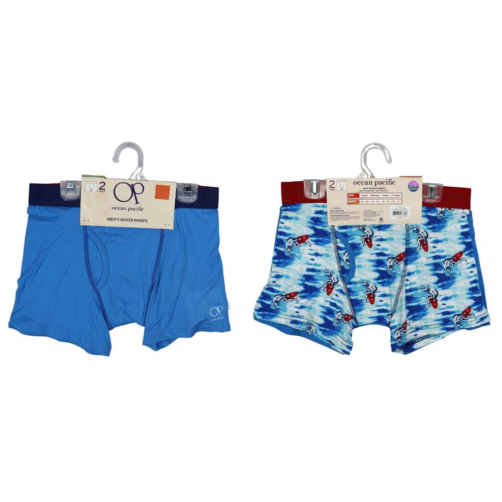 OP Ocean Pacific 2-Pack Boxer Briefs Men's Underwear NIP Blue Aster